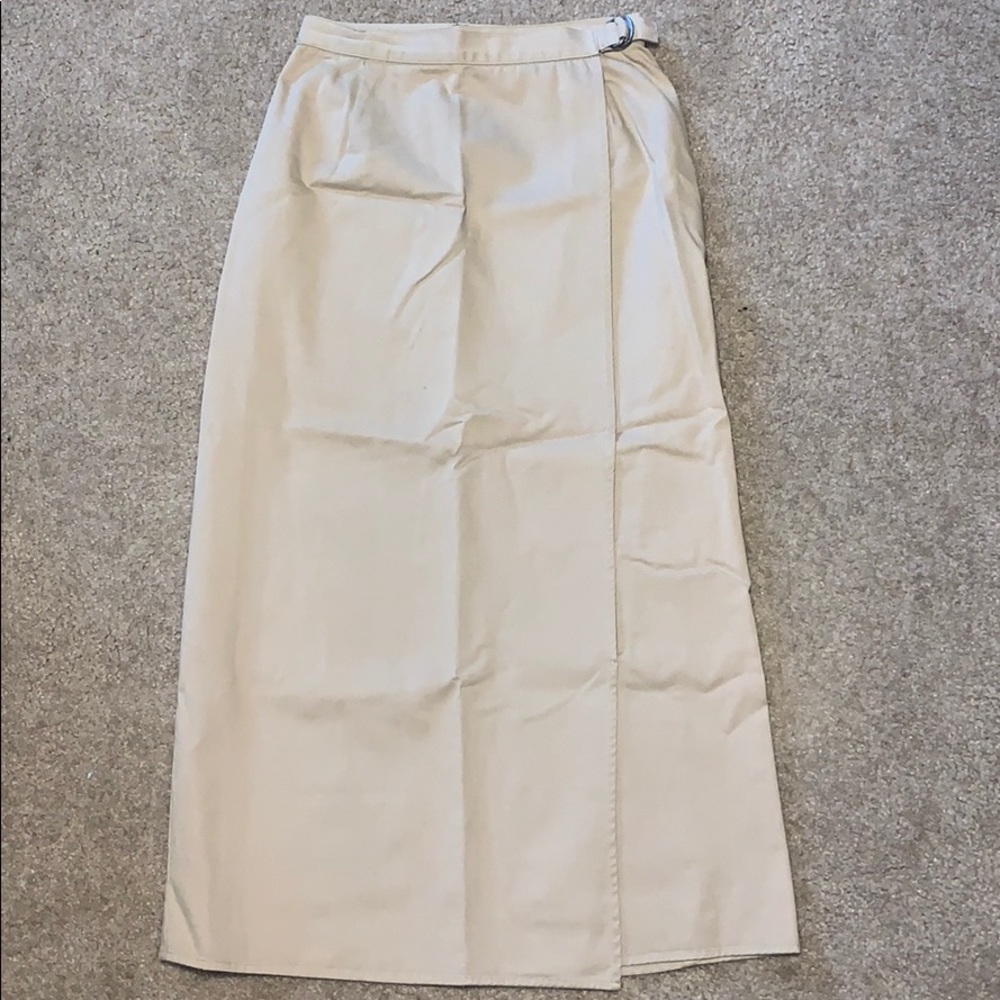 Khaki wraparound midi skirt